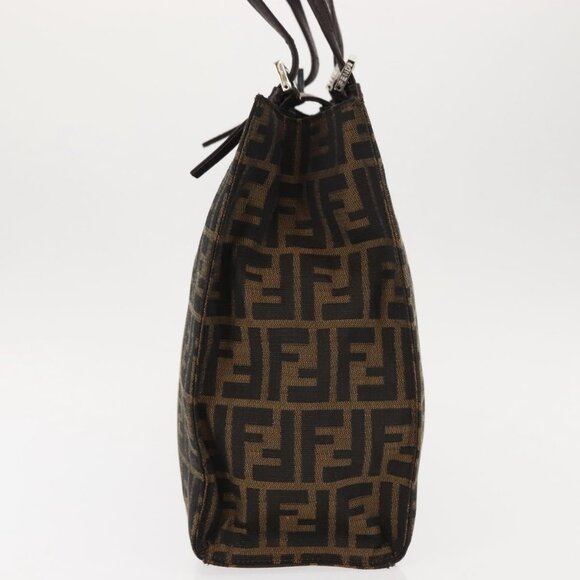 FENDI Zucca Canvas Mamma Baguette Tote Bag Black Silver Brown Auth 145493 - Picture 4 of 16
